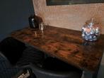 Bartafel met 2 zwart stoffen barkrukken, Ophalen, Zo goed als nieuw