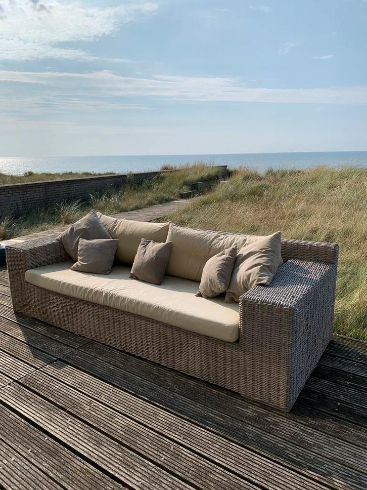 Rieten tuinbank, Tuin en Terras, Tuinsets en Loungesets, Gebruikt, Loungeset, Hardhout, 4 zitplaatsen, Bank, Ophalen
