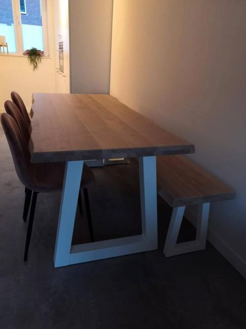 Withe Wash Eiken Tafel met Bankje, Huis en Inrichting, Tafels | Eettafels, Zo goed als nieuw, 50 tot 100 cm, 150 tot 200 cm, Vier personen
