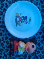 Vintage Mickey Mouse popje en kunststof bord, Ophalen of Verzenden, Gebruikt