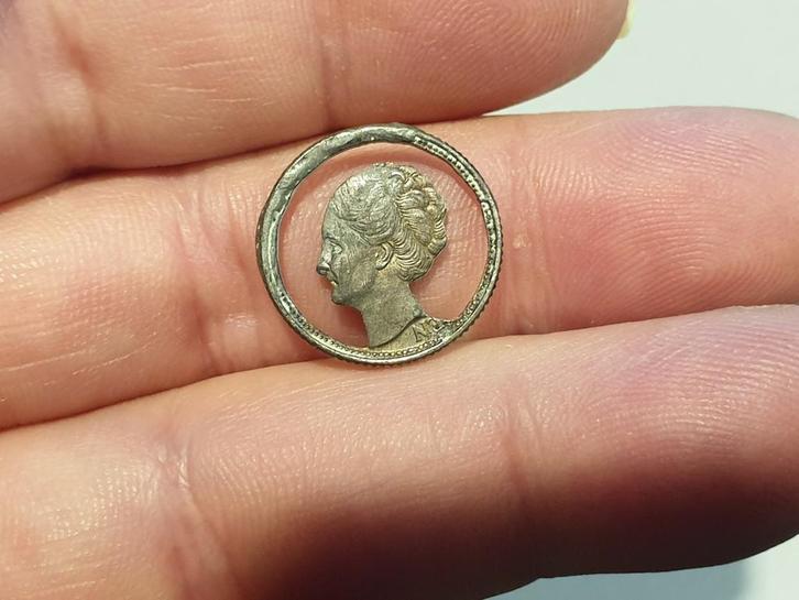 Opengewerkt kwartje Wilhelmina, zilver (08), Postzegels en Munten, Munten | Nederland, 25 cent, Koningin Wilhelmina, Zilver, Ophalen of Verzenden
