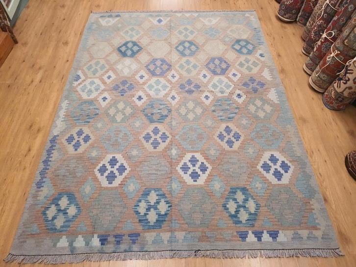 Handgeweven oosterse wollen kelim 244x176, Huis en Inrichting, Stoffering | Tapijten en Kleden, Nieuw, 150 tot 200 cm, 200 cm of meer