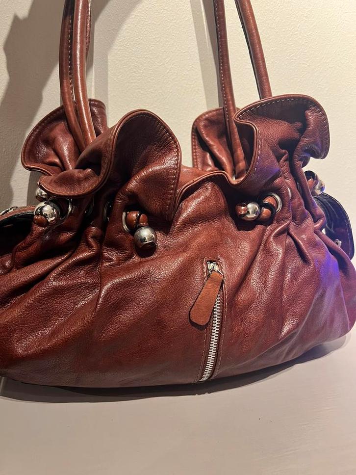 Italiaanse leren shopper tas zacht leer cognac kleur, Sieraden, Tassen en Uiterlijk, Tassen | Damestassen, Zo goed als nieuw, Shopper