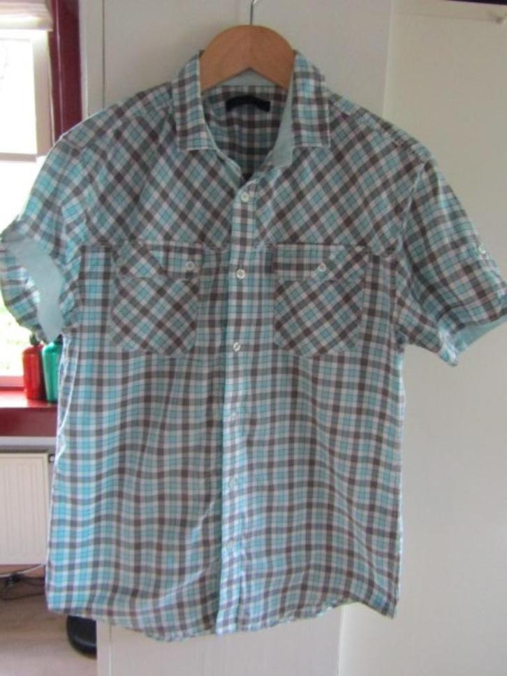 E51 Jack & Jones mt L overhemd blauw grijs ruitje korte mouw, Kleding | Heren, Overhemden, Zo goed als nieuw, Halswijdte 41/42 (L)