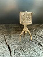 Zilveren miniatuur schilderij op ezel, Ophalen of Verzenden