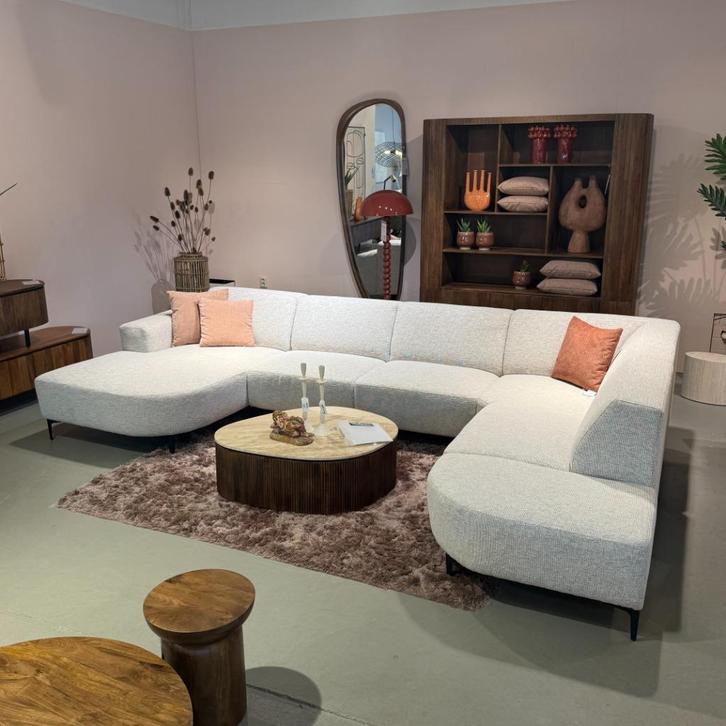 hoekank lodge stof met ronde vormen japandi stijl, Huis en Inrichting, Banken | Bankstellen, Nieuw, Hoekbank, Vierpersoons of meer