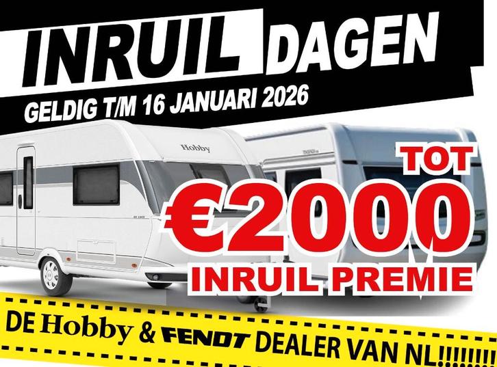 2026 HOBBY en FENDT INRUILDAGEN / NU TOT €2000 INRUIL PREMIE, Caravans en Kamperen, Caravans, Bedrijf, tot en met 4, Rondzit, Hobby