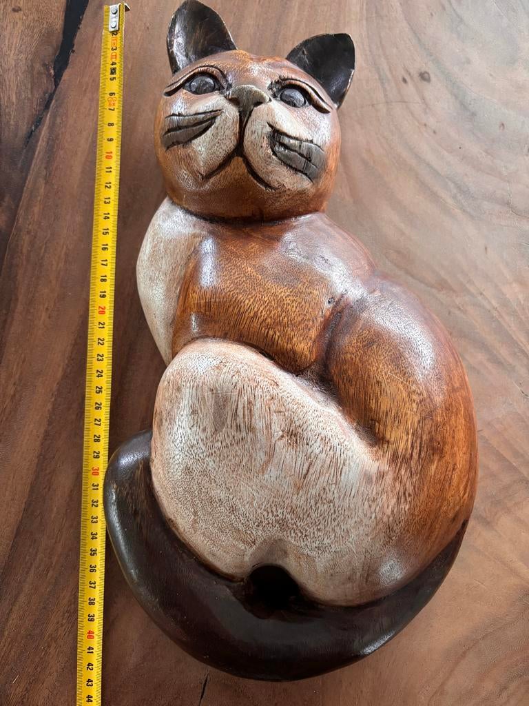 Houten kat om op te hangen, Antiek en Kunst, Ophalen of Verzenden, Zoogdier, Wanddecoratie, 20 - 50 cm