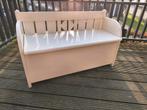 Wit houten bankje met opbergruimte onder zitting, Ophalen, Gebruikt, Minder dan 75 cm, Tweepersoons
