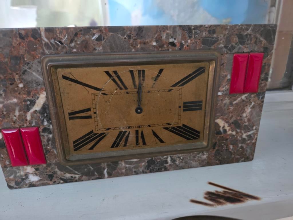 Massieve marmeren Franse Art Deco klok, Ophalen of Verzenden
