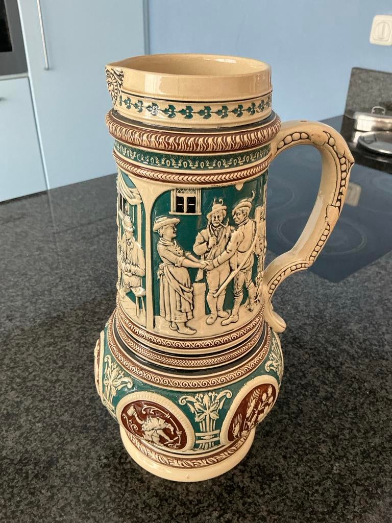 Grote Duitse bierkan, 32 cm hoog, Antiek en Kunst, Antiek | Keramiek en Aardewerk, Ophalen of Verzenden