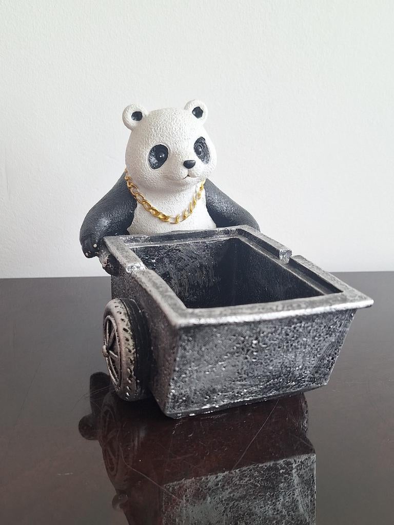 Decoratieve asbak panda met kruiwagen, Meerkleurig, Overige stijlen, Nieuw, Ophalen of Verzenden
