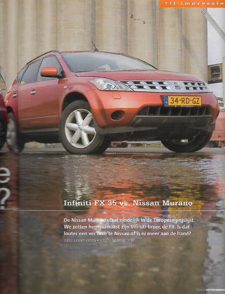 Rij-impressie Infinity fx35 vs Nissan Murano, Autokampioen., Gerard Kroon, Ophalen of Verzenden, Zo goed als nieuw, Nissan
