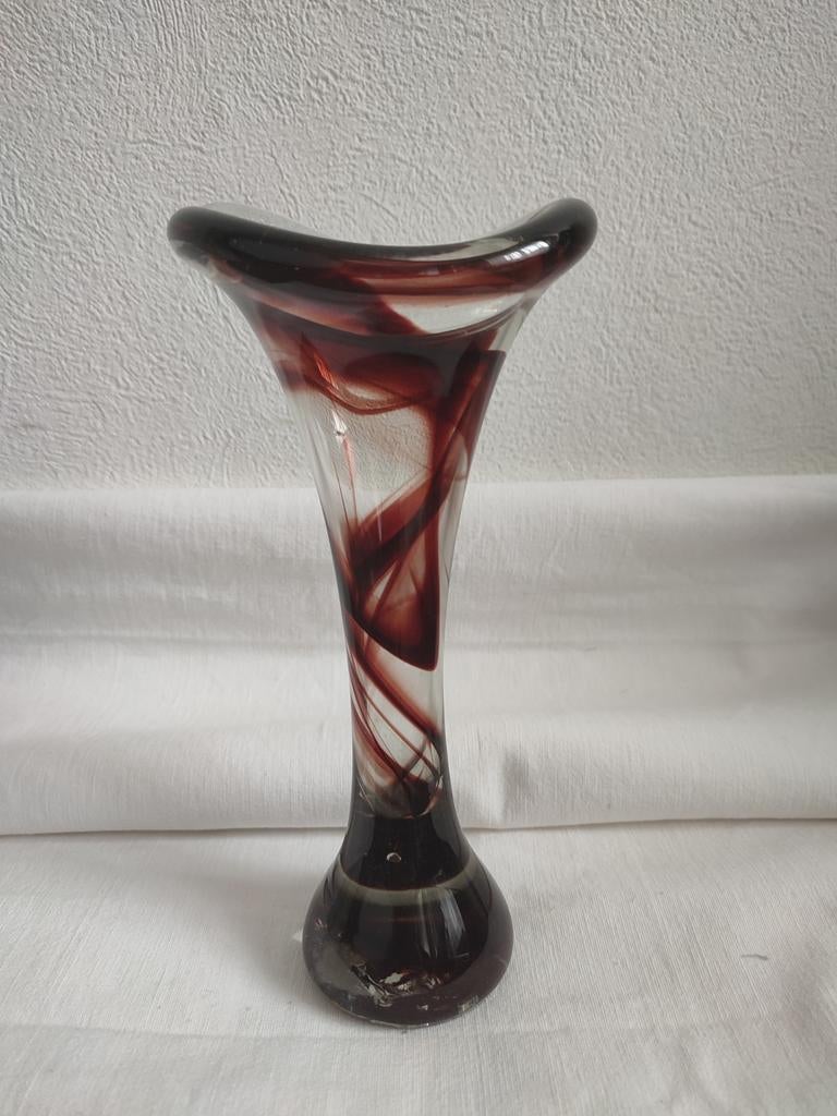 Vintage Glazen Vaas Mondgeblazen Murano swirl paars vaasje, Antiek en Kunst, Ophalen of Verzenden
