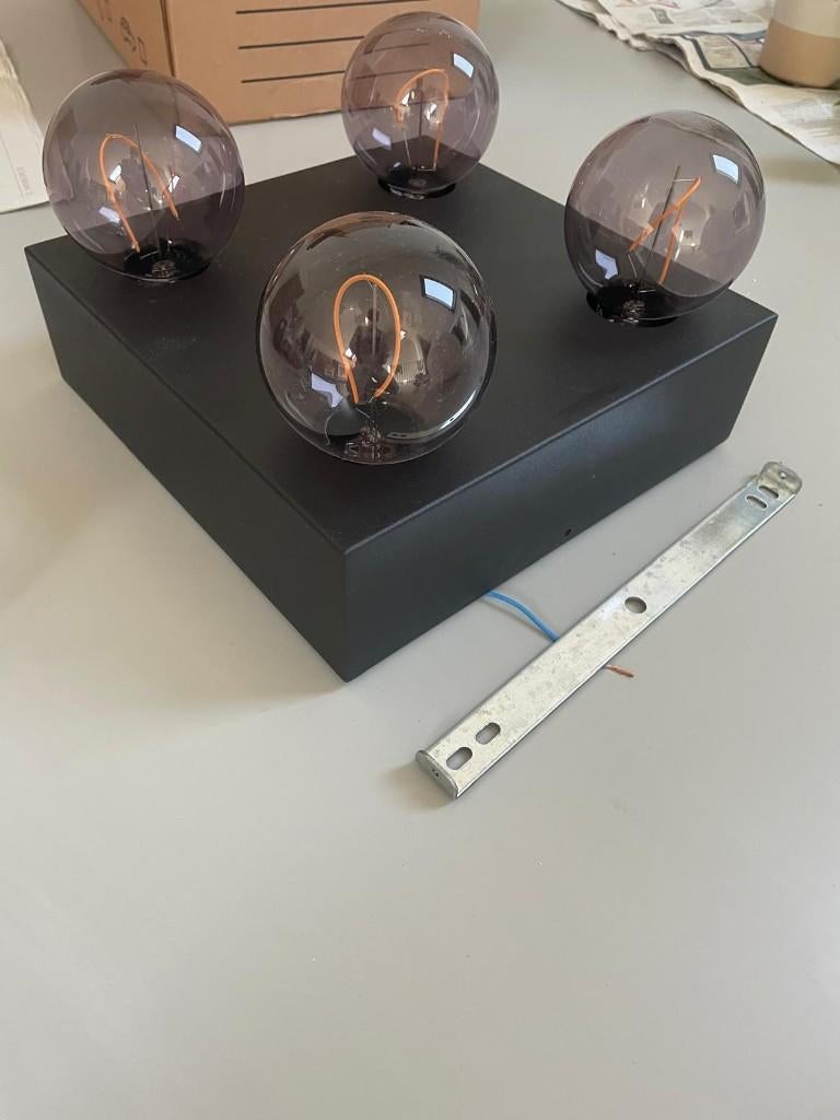 Plafonnière (Plafondlamp) - 4xE27 - Zwart, Huis en Inrichting, Lampen | Plafondlampen, Ophalen, Zo goed als nieuw, Metaal