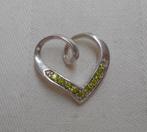 Mooie zilveren hanger hart met groene stenen nr.1754, Verzenden, Zo goed als nieuw, Hart, Zilver