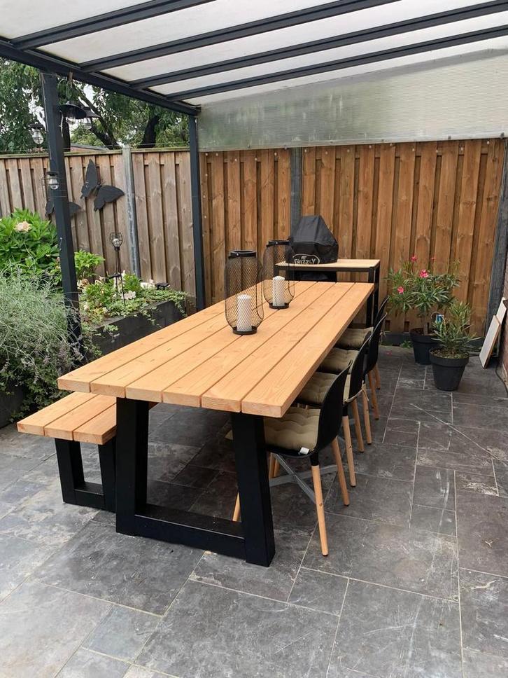DouglasTuintafel met stalen poot recht rond ovaal, Tuin en Terras, Tuintafels, Nieuw, Rechthoekig, Hout, Ophalen