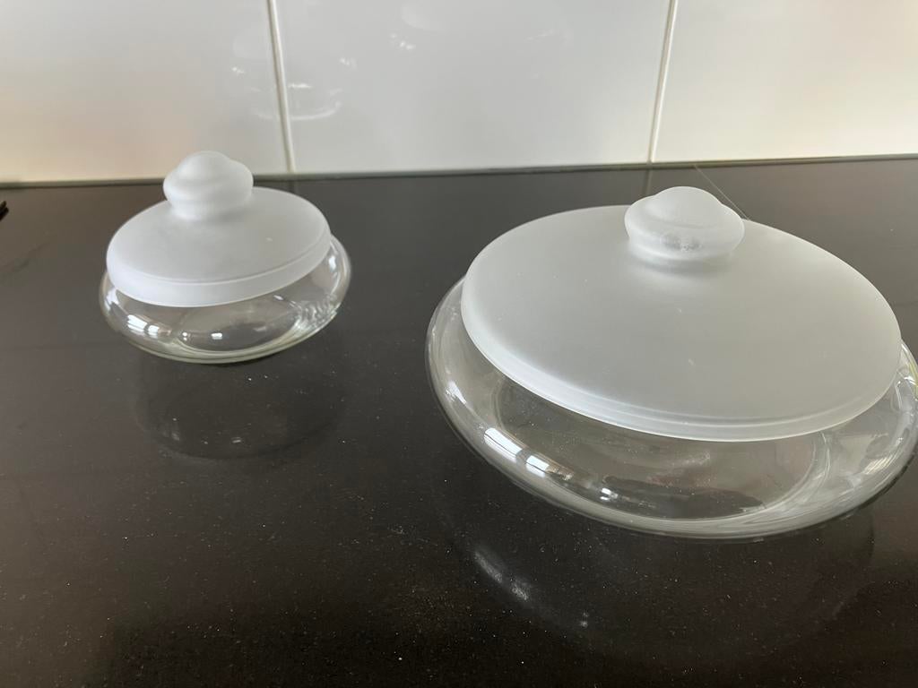 Glazen koektrommel en bijbehorend bonbontrommeltje, Glas of Glazen, Ophalen of Verzenden, Overige stijlen, Glas