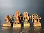 Set van 4 bronzen vergulde Ganesha beelden Orissa india, Ophalen of Verzenden, Gebruikt, Beeld(je), Hindoeïsme