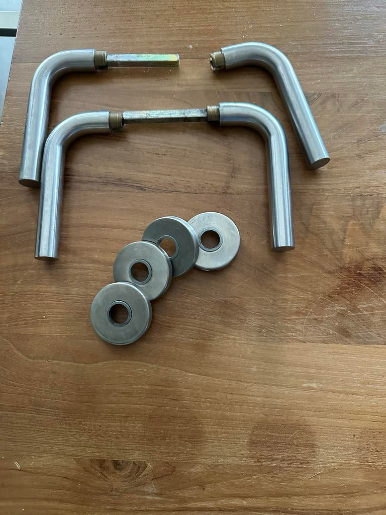 2 sets Deurklinken met rozetten, Ophalen, Gebruikt, Rvs, Klink of Kruk