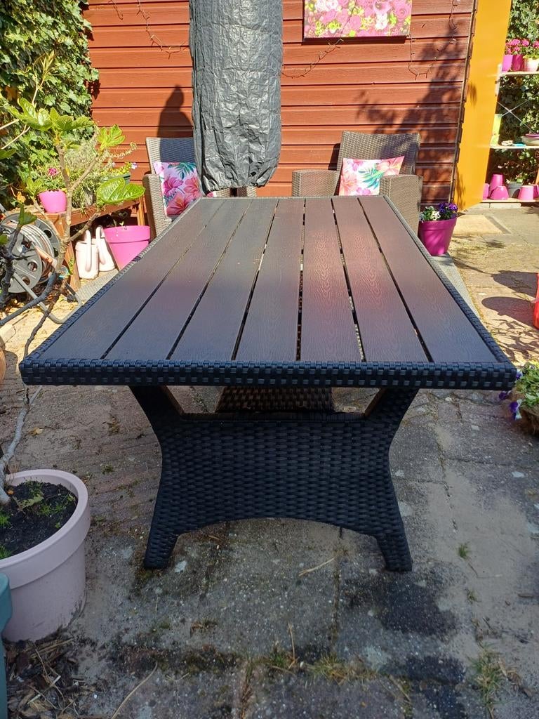 Tuintafel, zwart ratan, Ophalen, Gebruikt, Rechthoekig, Kunststof