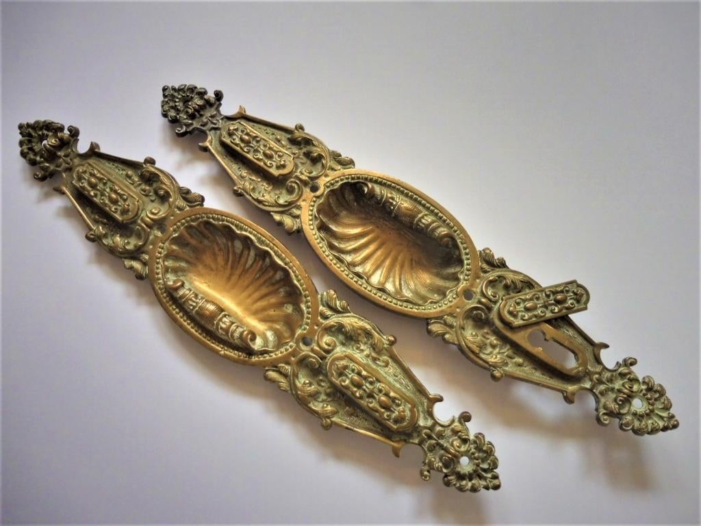 Ensuite schuifdeur beslag schelp deurgreep art nouveau brons, Ophalen of Verzenden, Brons