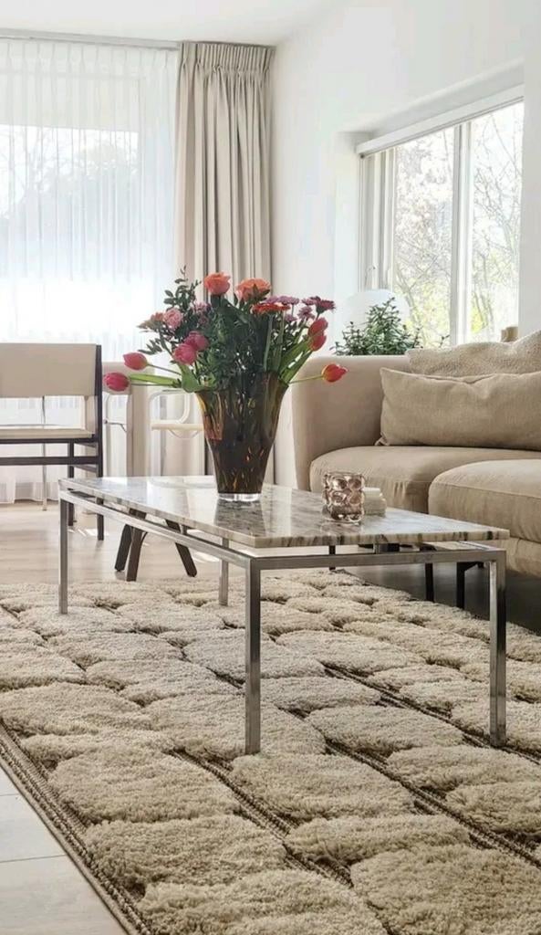 Salontafel vintage marmer. Chroom onderstel, Ophalen, 100 tot 150 cm, 50 tot 100 cm, Minder dan 50 cm