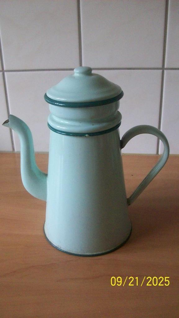 Emaille koffiepot met filter, mintgroen, Antiek en Kunst, Antiek | Emaille, Ophalen of Verzenden