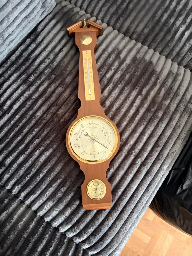 Houten weerstation met barometer en thermometer, Audio, Tv en Foto, Weerstations en Barometers, Ophalen, Gebruikt, Weerstation