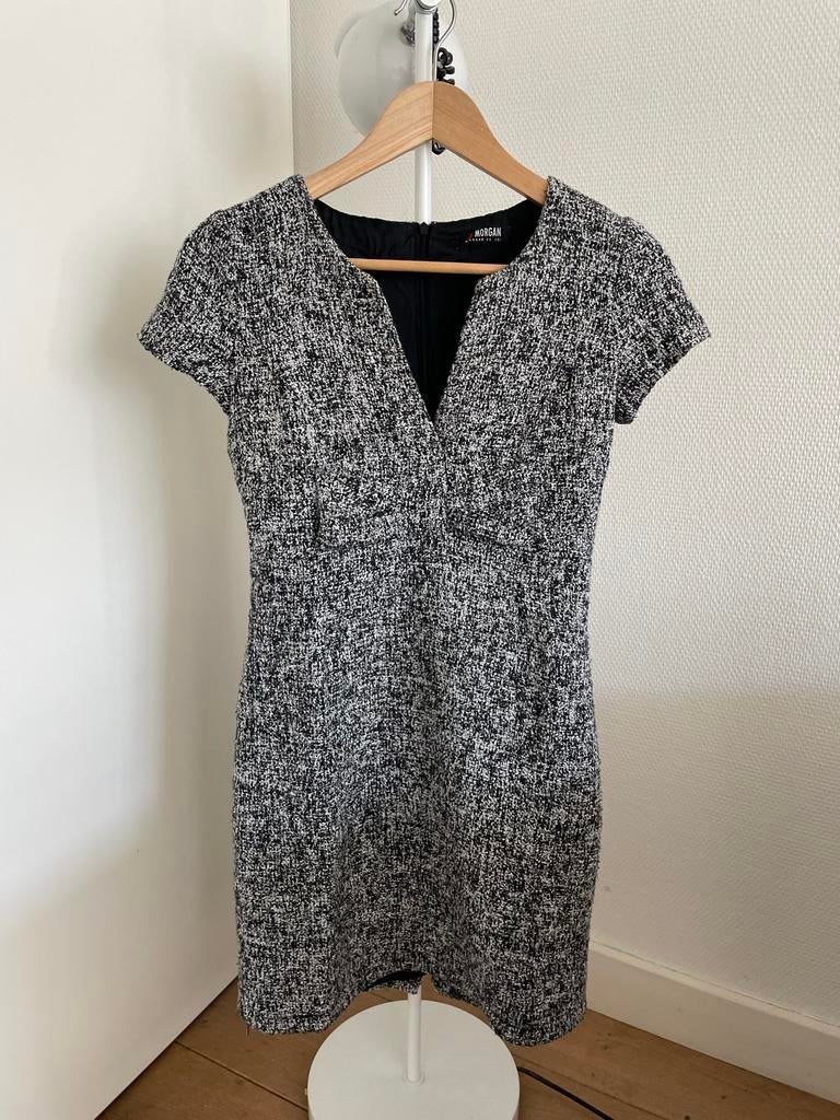 Stijlvolle Morgan jurk in zwart-wit tweed, Kleding | Dames, Jurken, Zwart, Ophalen of Verzenden, Zo goed als nieuw, Maat 36 (S)