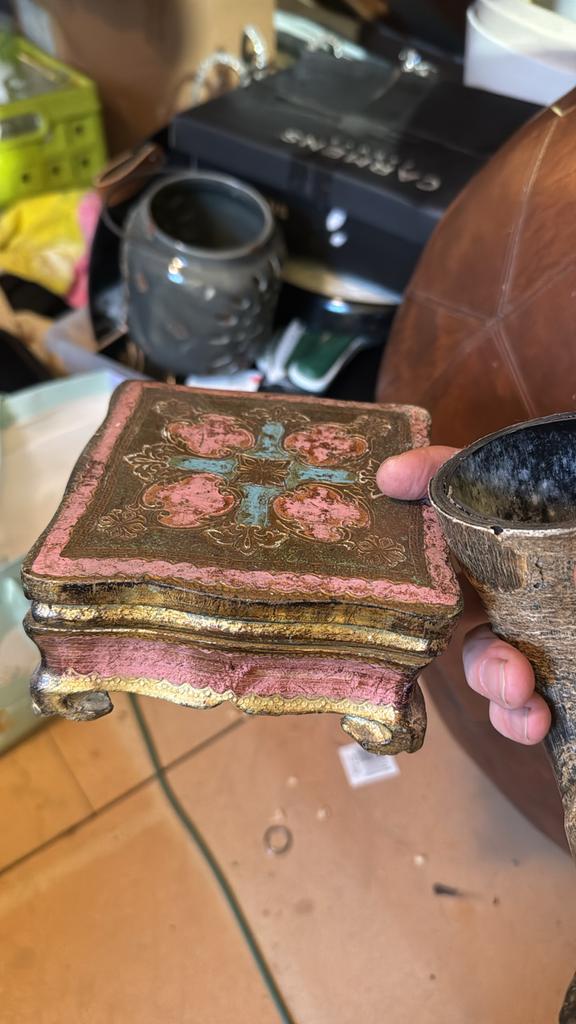 Vintage decoratief kistje met roze en gouden accenten, Ophalen of Verzenden