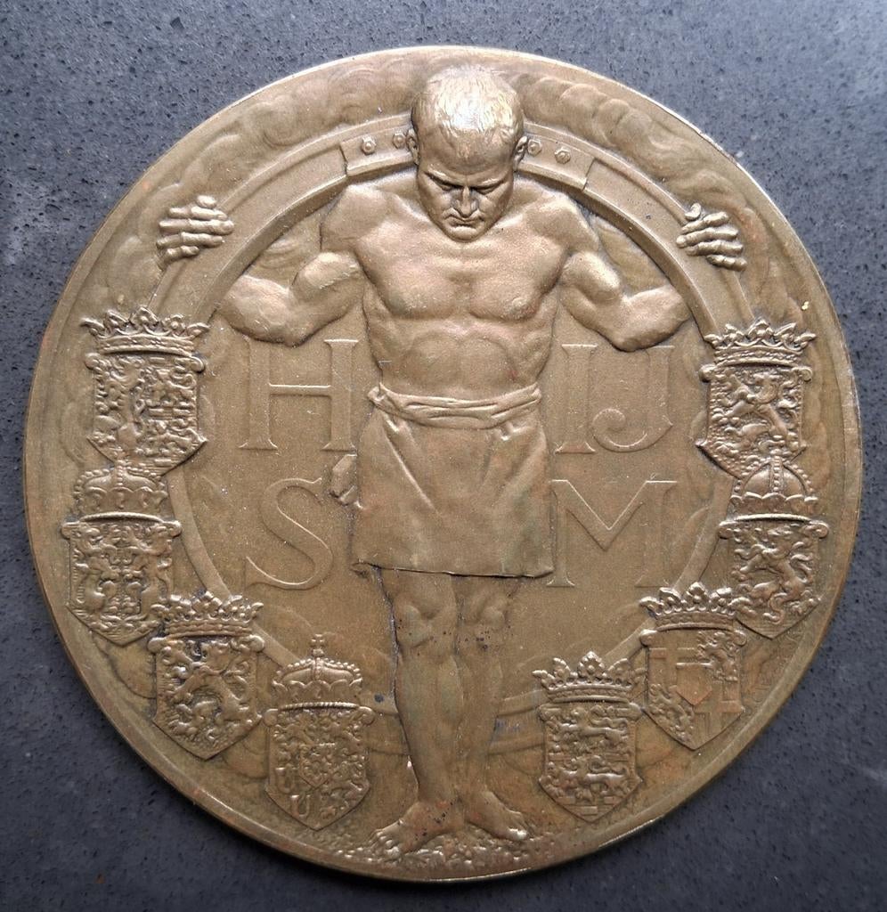 Penning 75 jaar Hollandsche IJzeren Spoorweg Maatschappij, Ophalen of Verzenden, Brons