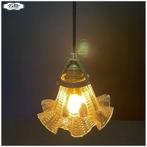 Glaze kelkje Lamp hanglamp messing fitting, Gebruikt, Vintage, Ophalen of Verzenden, Glas