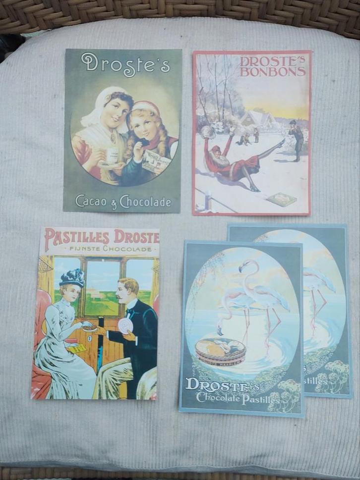 5 mooie oude ansichtkaarten van Droste's Chocolade., Verzamelen, Ansichtkaarten | Themakaarten, Ongelopen, 1980 tot heden, Overige thema's