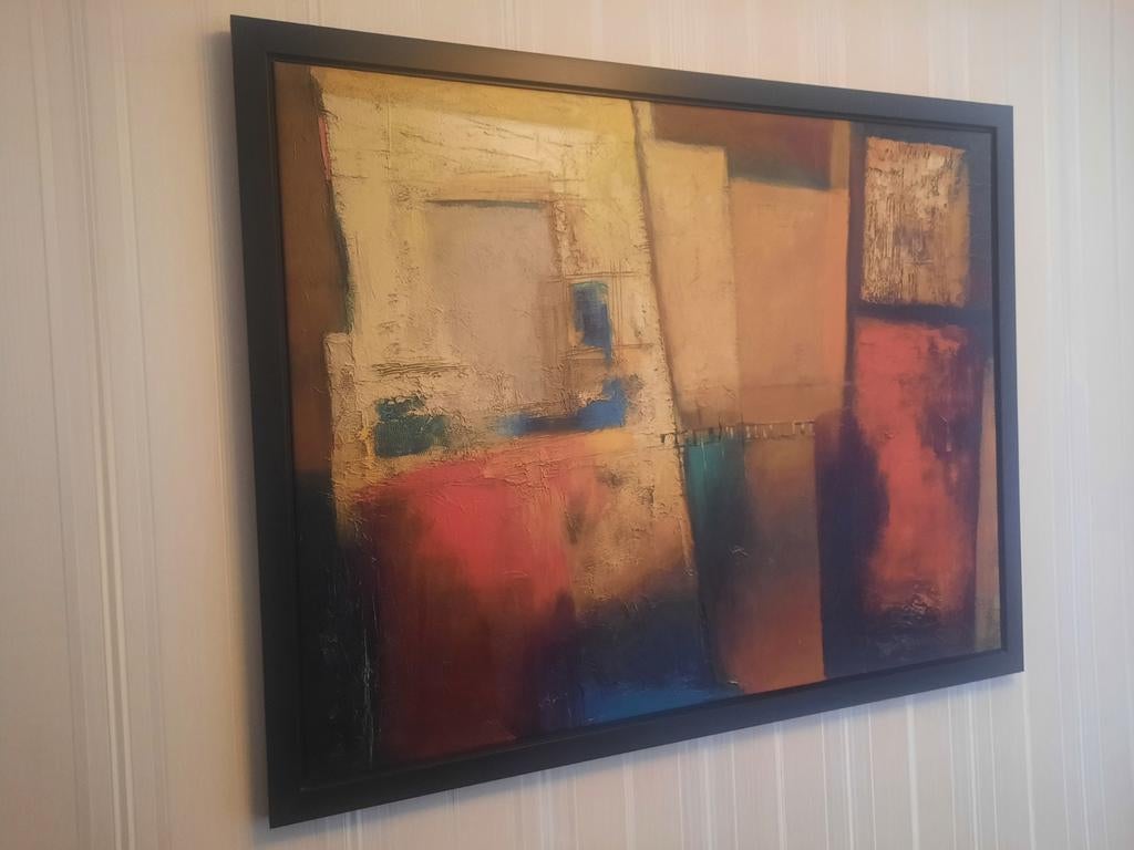 Schilderij met warme kleuren 128x100cm van Ikea nieuwstaat, Antiek en Kunst, Kunst | Schilderijen | Abstract, Ophalen