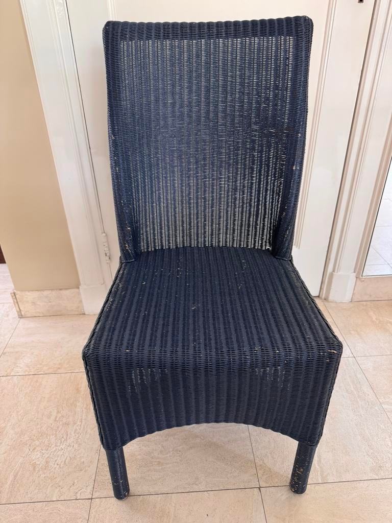 6 Lloyd Loom eetkamerstoelen - blauw, Ophalen, Gebruikt, Blauw, Riet of Rotan