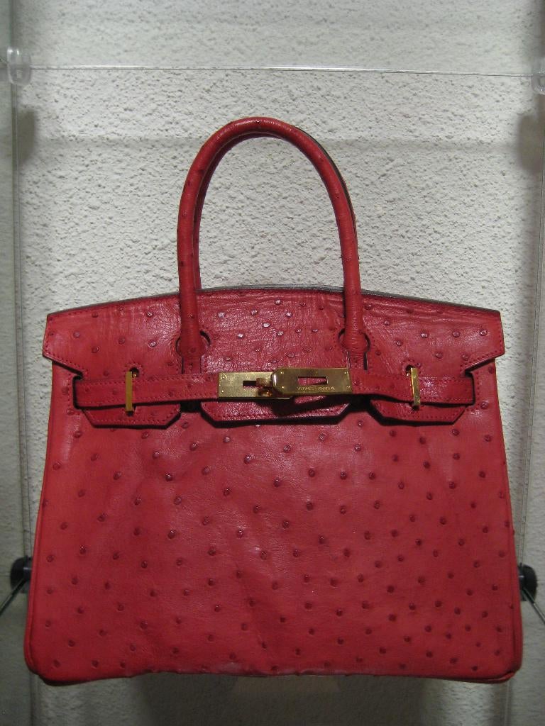 Vintage handtas struisvogel leder, Verzenden, Gebruikt, Rood, Handtas