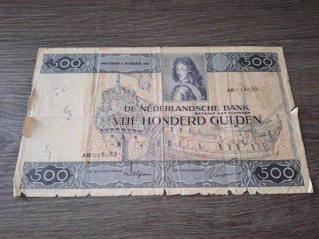 Zeldzaam biljet 500 gulden Stadhouder Willem 3 / Schip, 1930, Ophalen of Verzenden