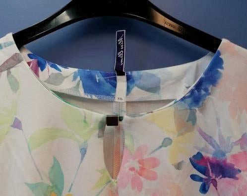 Miss Etam jurk wit +pastel bloemen print 1/2 mw mt xxl 38007, ., Ophalen of Verzenden, Zo goed als nieuw, Miss Etam.