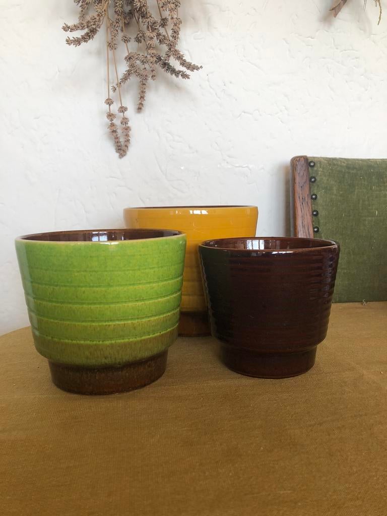 Set 3 vintage bloempotten, Ophalen, Rond, Zo goed als nieuw, Aardewerk
