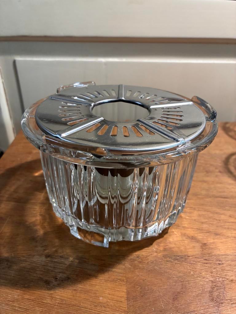 Vintage Rechaud Glas en Metaal voor Theepot, Zilver, Ophalen of Verzenden, Glas, Overige typen