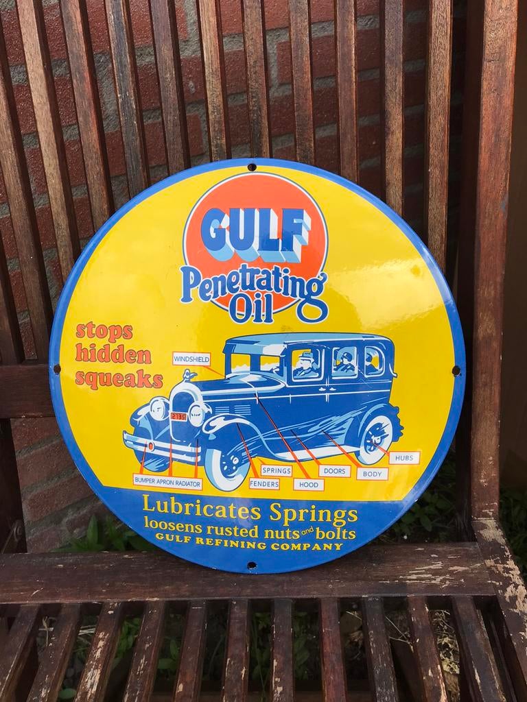 Gulf emaille reclamebord, Ophalen of Verzenden, Zo goed als nieuw, Reclamebord