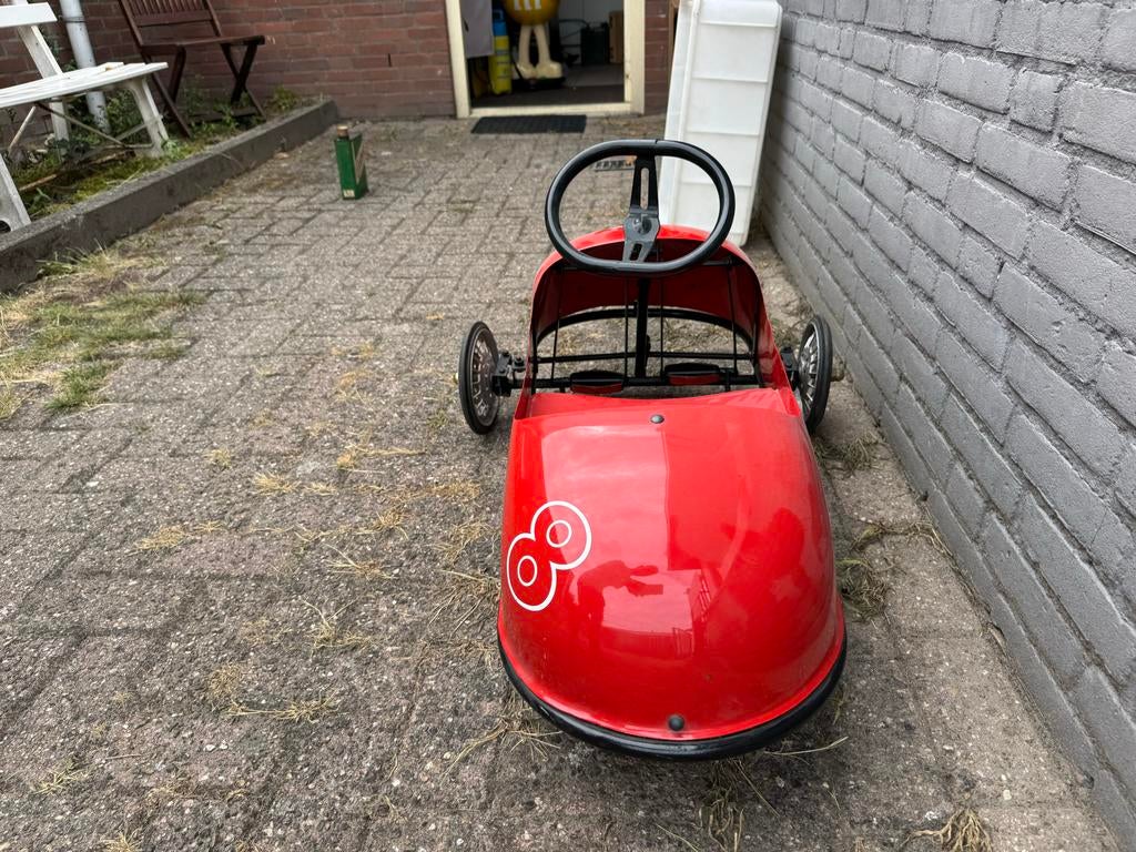 Vintage rode trapauto met nummer 8 - Klassiek speelgoed, Ophalen, Gebruikt, ., Trapvoertuig