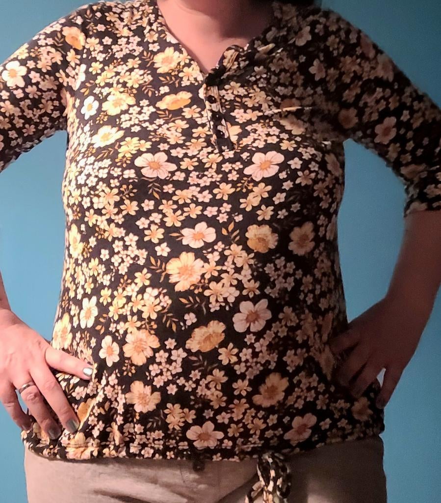 Bloemenprint top met 3/4 mouwen, Kleding | Dames, T-shirts, Zwart, Onbekend, Lange mouw, Gedragen
