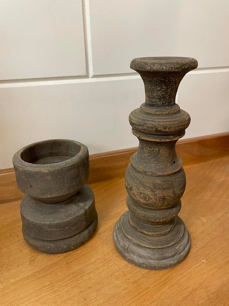 Aura Peeperkorn houten kandelaars, Huis en Inrichting, Ophalen, Zo goed als nieuw, Hout, Minder dan 25 cm