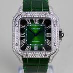 Cartier Santos Large - WSSA0062 - Iced Out, Sieraden, Tassen en Uiterlijk, Horloges | Heren, Overige merken, Cartier, Leer, Staal