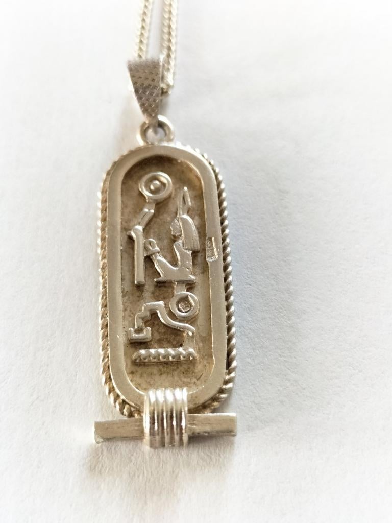 Antieke zilveren Egyptische cartouche hanger, Verzenden, Zilver, Hanger