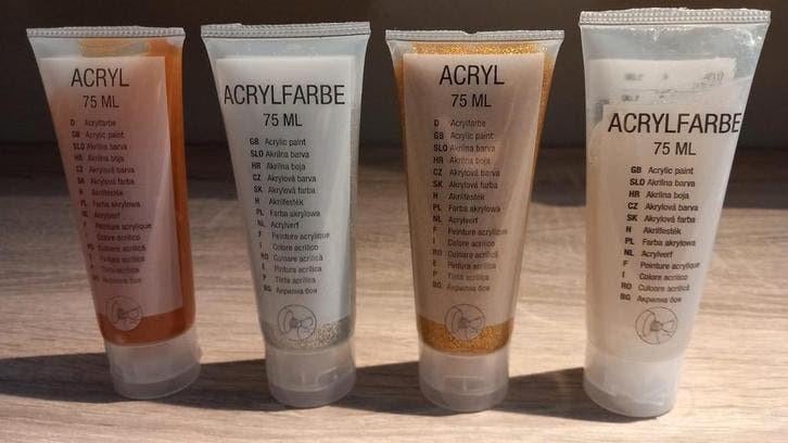 Acrylverf glitter 4 tubes, Hobby en Vrije tijd, Ophalen of Verzenden, Zo goed als nieuw