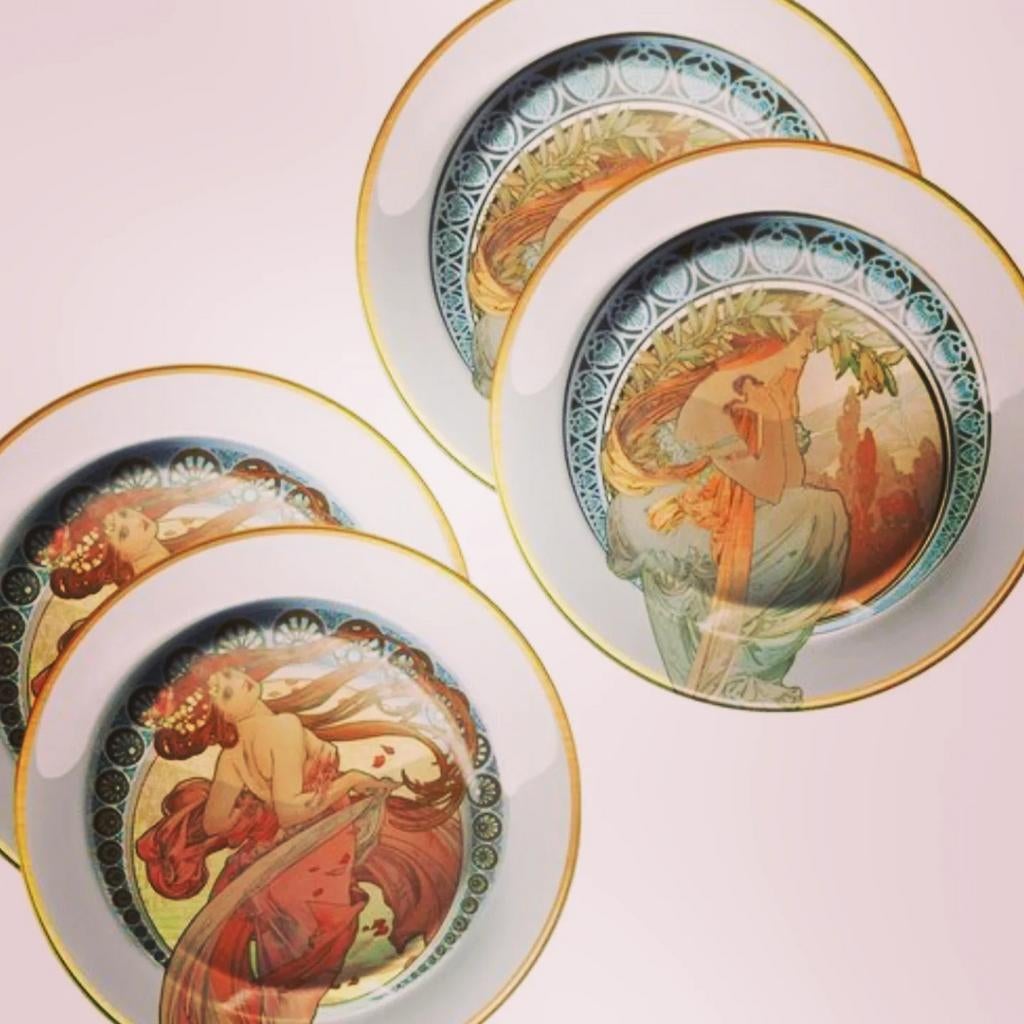 Set van 4 Mucha Wandborden – De Vier Seizoenen (Art Nouveau), Ophalen of Verzenden