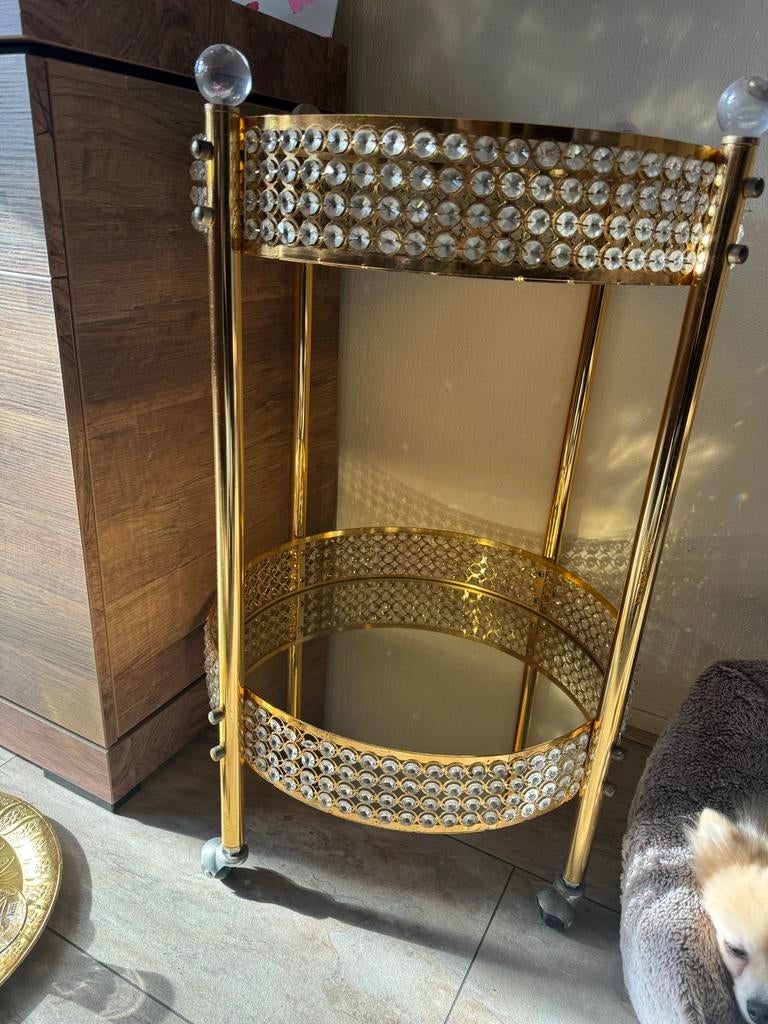 Luxe gouden trolley met kristallen en spiegels, Ophalen, Gebruikt